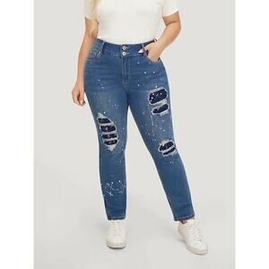 BloomChic High-Rise Stretch Jeans Plus Size 26 4X Medium Wash With Pockets